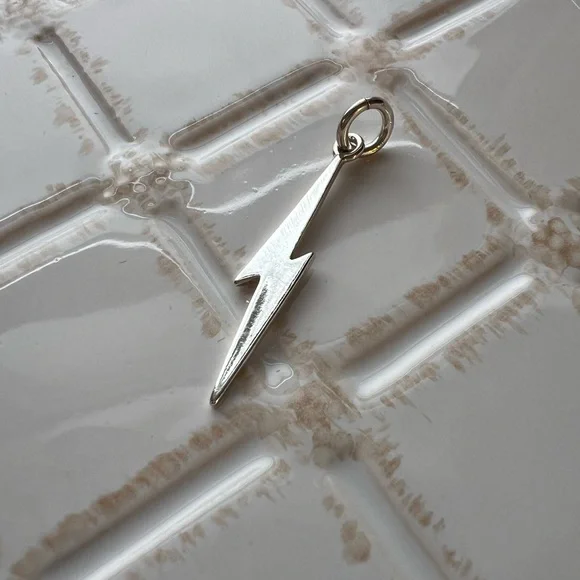 Lightning Bolt Pendant Silver Tone Minimalist Charm - Picture 3 of 4